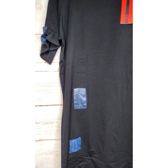 Vassari Los Angeles Black Faux Leather Patch VNeck Designer Short Sleeve Shirt - Picture 4 of 11